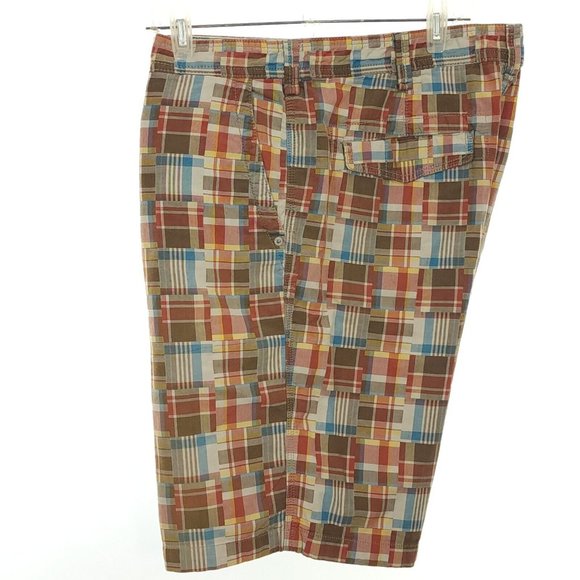 Tommy Bahama Mens 36 Cargo Shorts Cotton Jeans No 093 Red Brown Plaid Flat Front - Picture 3 of 8